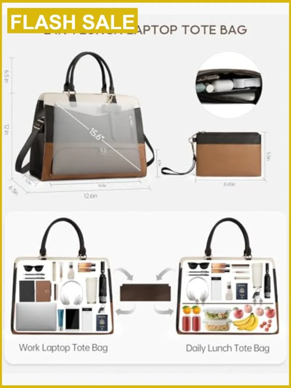 Lunch Tote Bag for Work with Insulated Compartment 2-in-1 Laptop Bag Purse